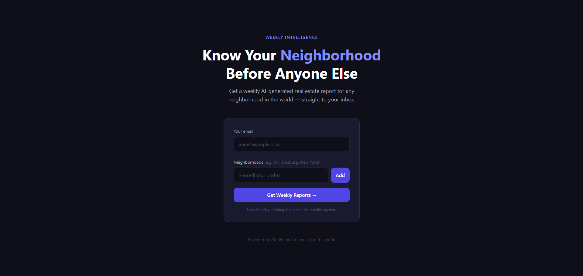 Subscribe form, empty state