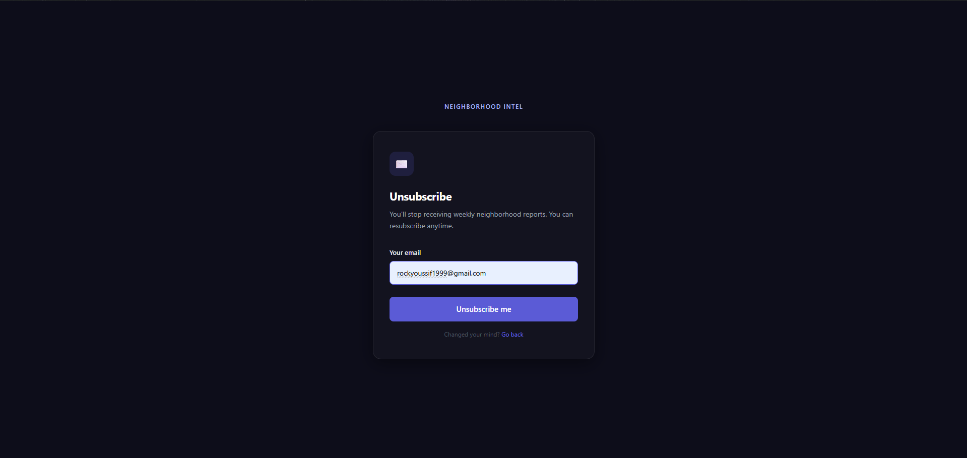 Unsubscribe page with email pre-filled